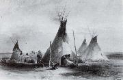Lederzelte der Assiniboins nabe Fort